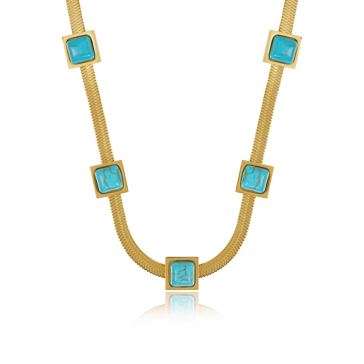 Collar Malha Piedra Aqua Bañado en Oro 18K
