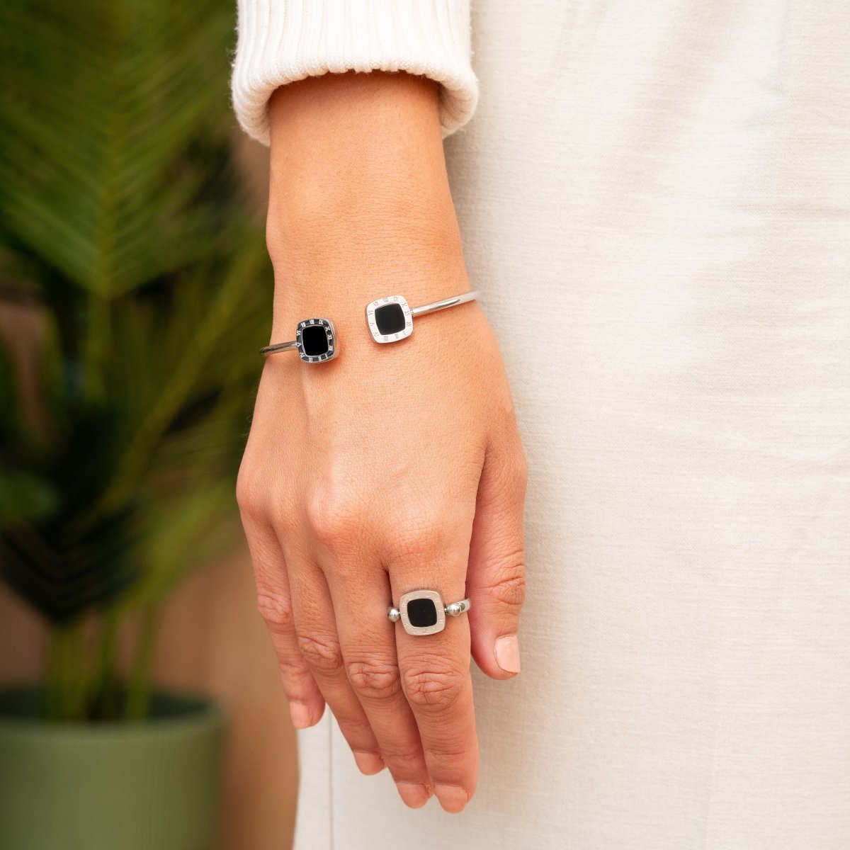 Anillo Square Charm Giratório - Plata