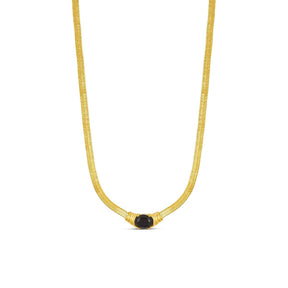 Collar Malha Piedra Ônix Bañado en Oro 18K