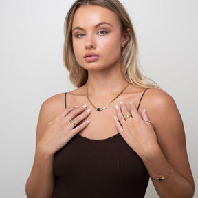 Collar Malha Piedra Ônix Bañado en Oro 18K