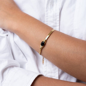 Pulsera Malha Piedra Ônix Bañado en Oro 18K