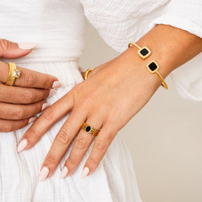 Anillo Ajustable Piedra Ônix Bañado en Oro 18k