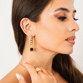 Aros Lorenza Pendentes Ônix Bañado en Oro 18k