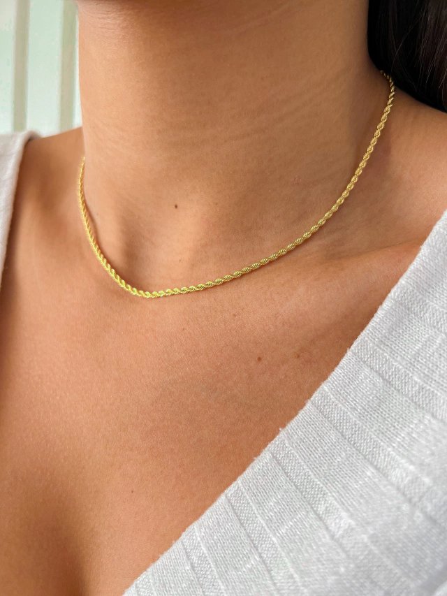 Collar Cordão Baiano Fino 2mm Bañado en Oro 18k