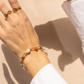 Pulsera Nó e Pérolas Bañado en Oro 18k