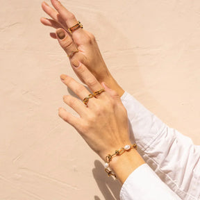 Pulsera Nó e Pérolas Bañado en Oro 18k