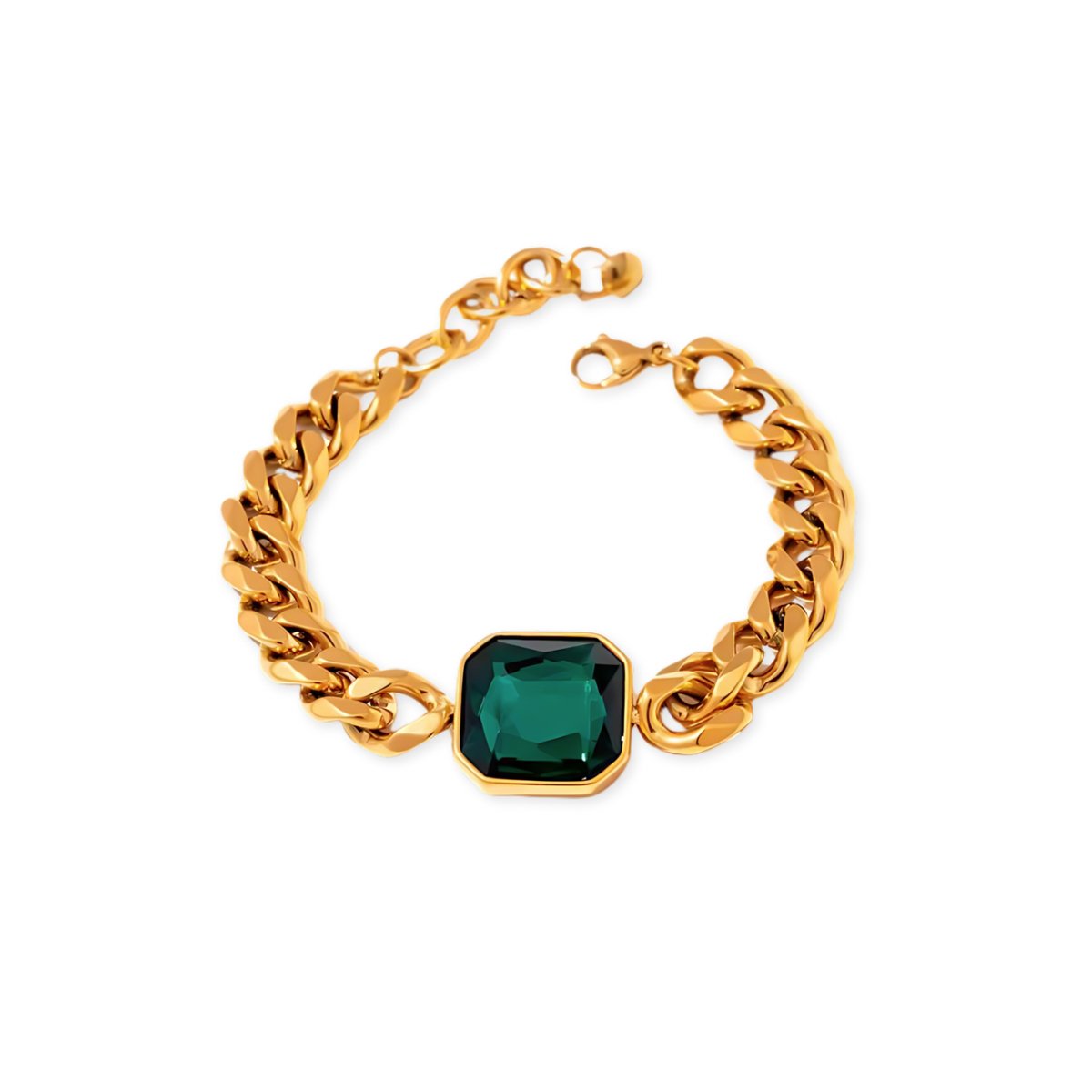 Pulsera Rich Piedra Verde Esmeralda Banho Oro 18k