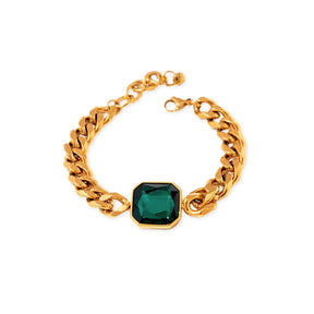 Pulsera Rich Piedra Verde Esmeralda Banho Oro 18k