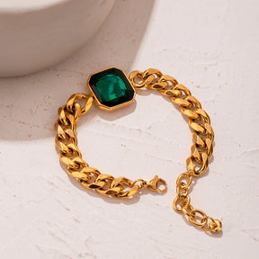Pulsera Rich Piedra Verde Esmeralda Banho Oro 18k