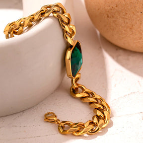 Pulsera Rich Piedra Verde Esmeralda Banho Oro 18k
