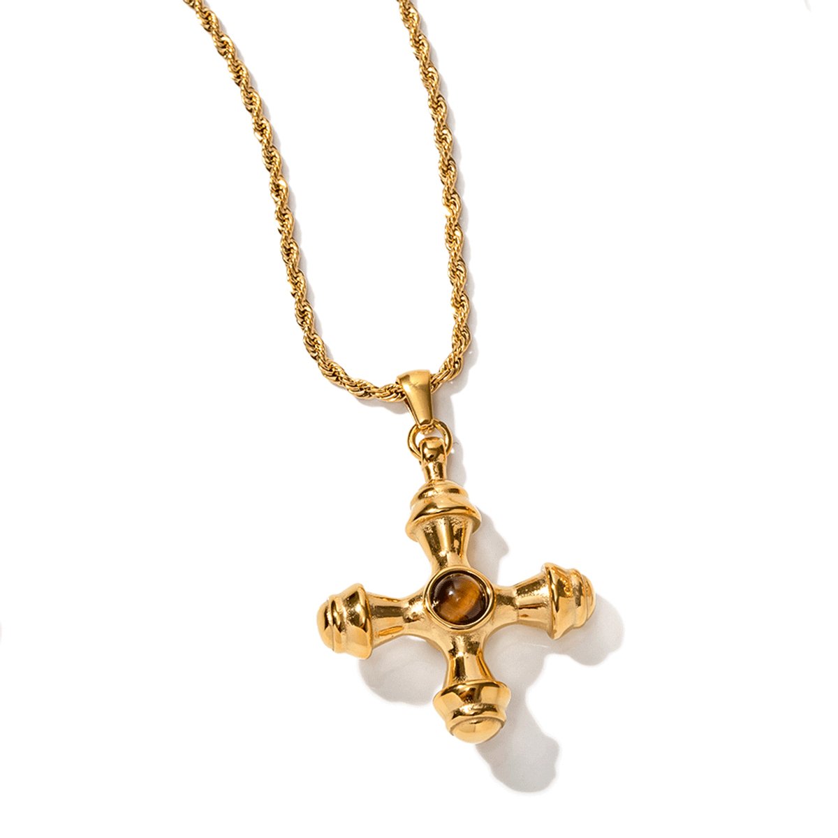 Collar Olho de Tigre Bañado en Oro 18k