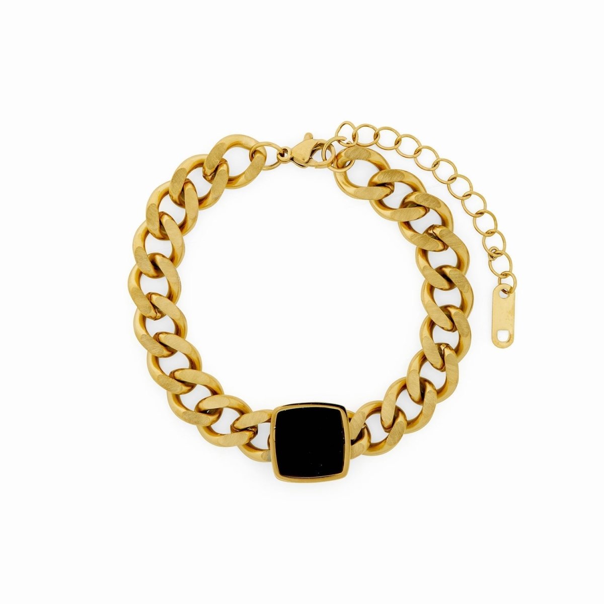 Pulsera de Cadena Colgante Ônix Bañado en Oro 18K
