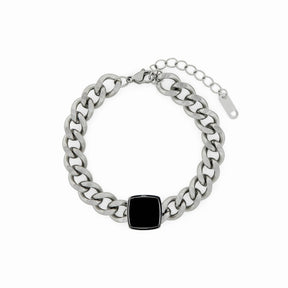 Pulsera de Cadena Colgante Ônix - Plata
