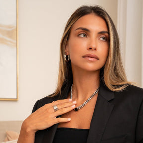 Collar Cadena Piedra Onix Quadrada - Plata