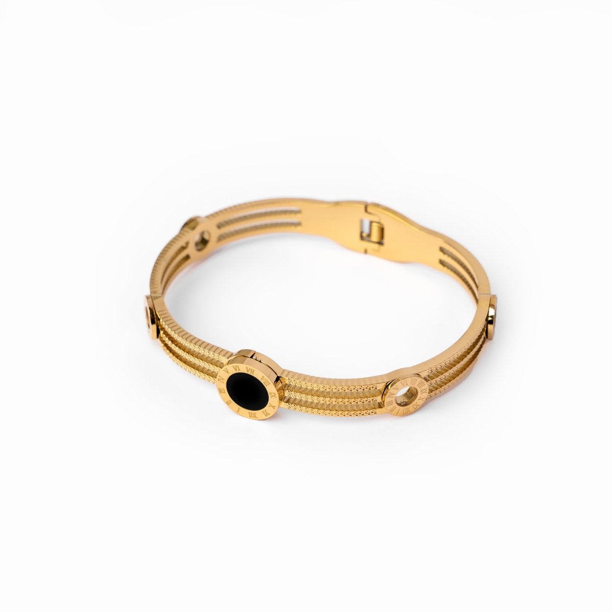 Brazalete Tríplice Ônix Bañado en Oro 18k