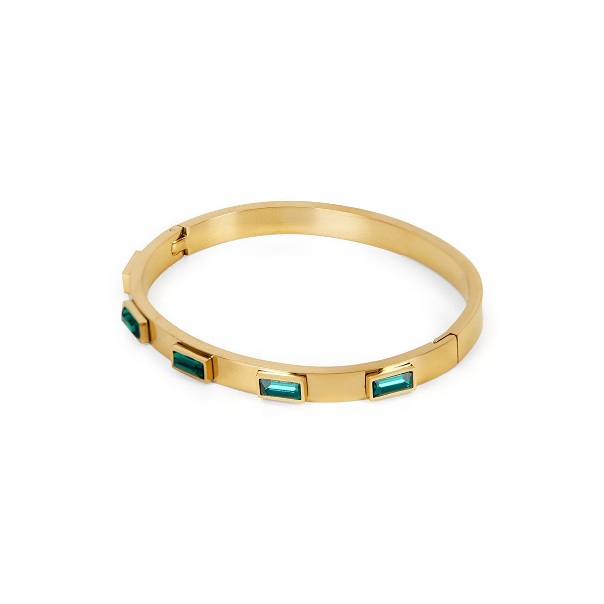 Brazalete Cristais Navete Verde Bañado en Oro 18K